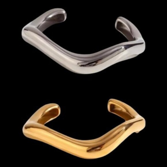 Gift Set 2 Irregular Wave Statement Bracelets/Bangles Plated Gold & Silver NWOT - Picture 10 of 16